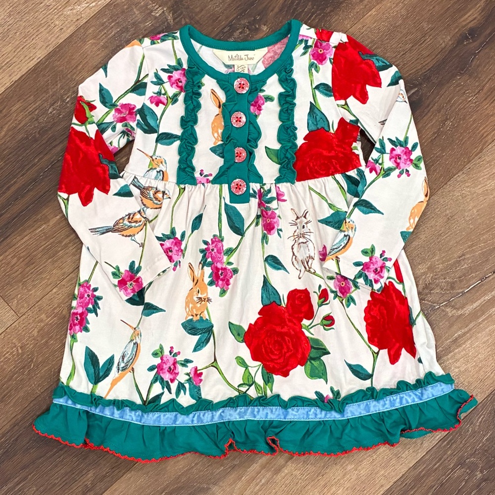 Matilda Jane Cream Dress with Red, Teal, Pink & Green Floral Print
